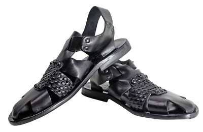 Leather Italian Sandals Mens Black Genuine Leather Strappy  display picture 2