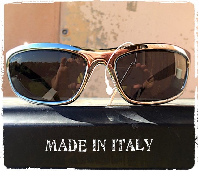Made IN Italy Sunglasses Men Rectangular Wrap Silver Black Blue eBay