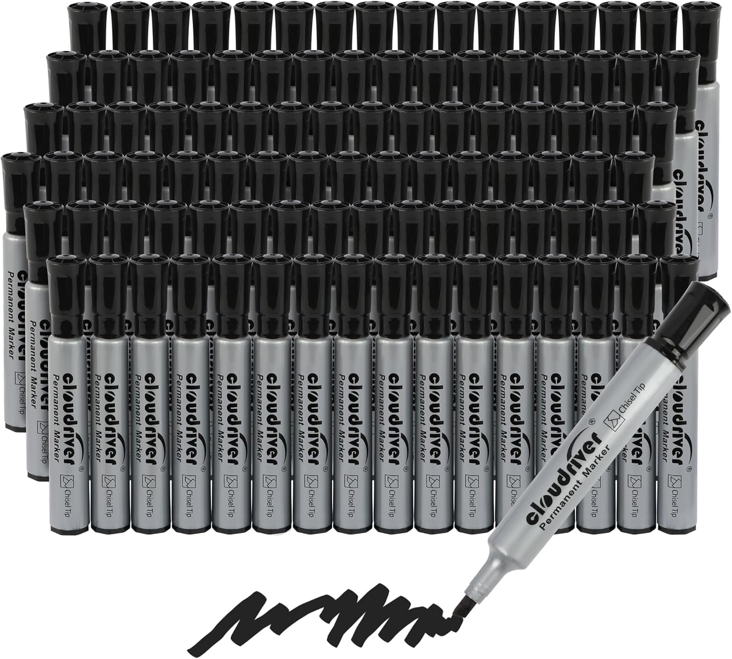 Permanent Markers 96 Count, Black Permanent Marker Bulk Set, Chisel Tip, Premium-image