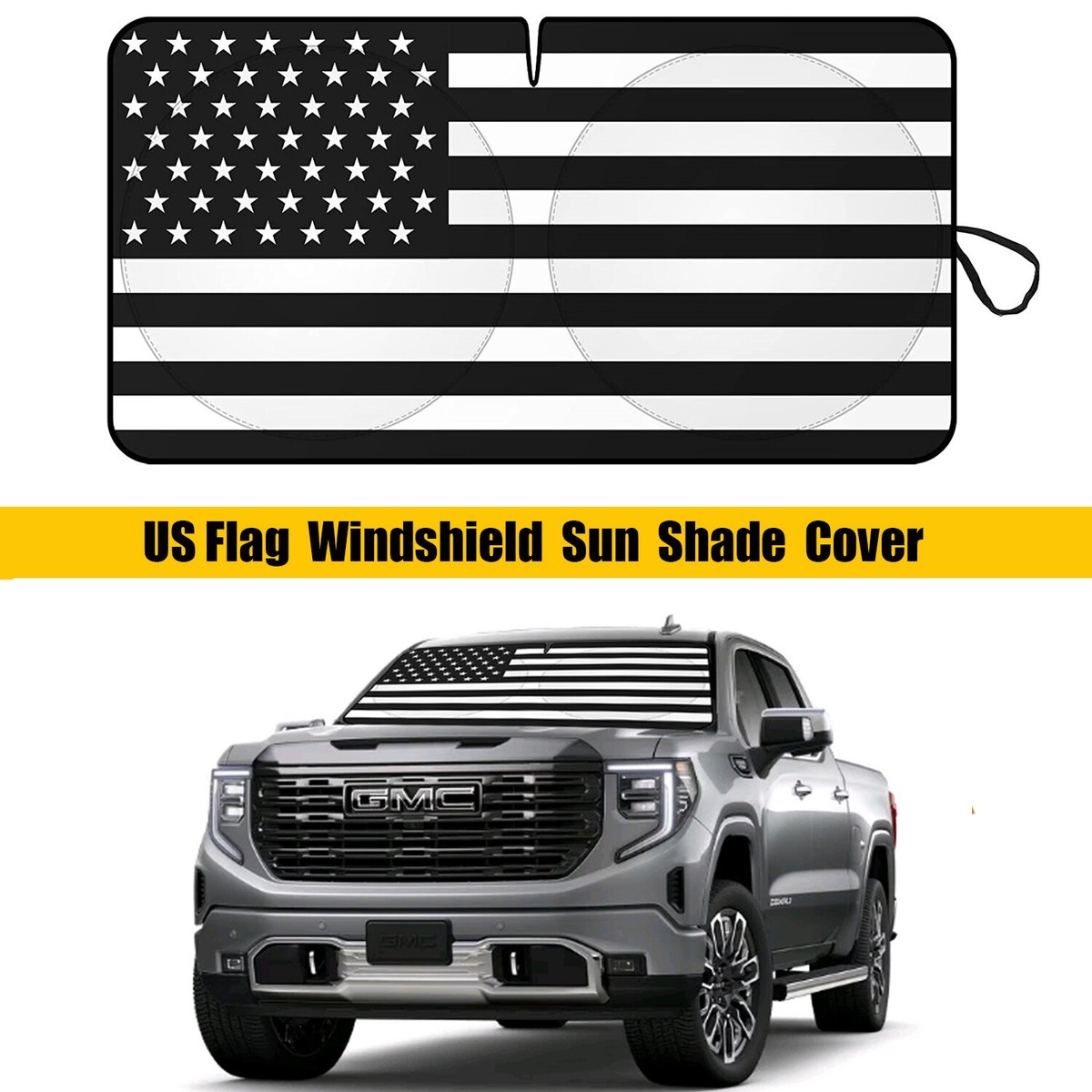 US Flag Windshield Sun Shade For GMC Sierra 1500 – UV Block, 63x34 Inch