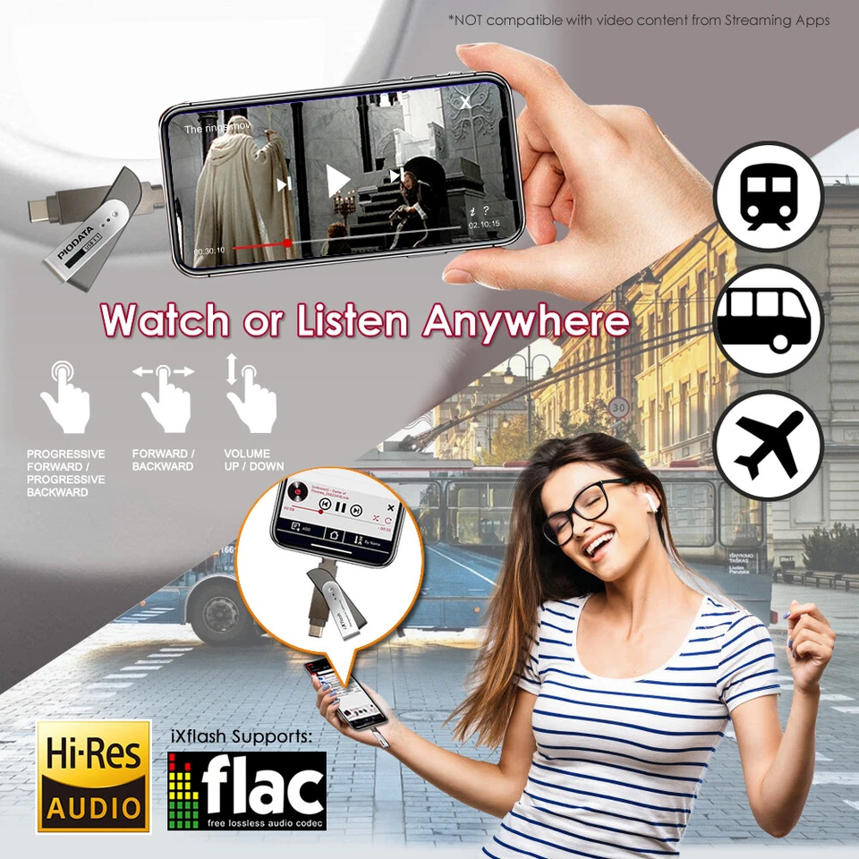 iXflash MFi 256 GB iPhone iPad unità flash chiavetta di memoria archiviazione Lightning USB-C - Immagine 3 di 4