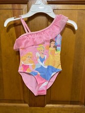 NWT GIRLS SZ 4 DISNEY STORE 1 PC PRINCESS SWIMSUIT PLUS MATCHING HOODED COVERALL