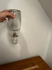 Vintage glass decanter with stopper, embossed ribbed clear glass bottle — photo 2