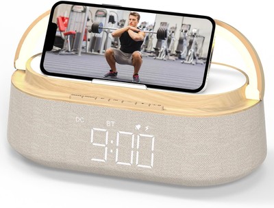 Bluetooth Wireless Charger FM Radio LED Night Light Dual Speakers Gift (Wooden)