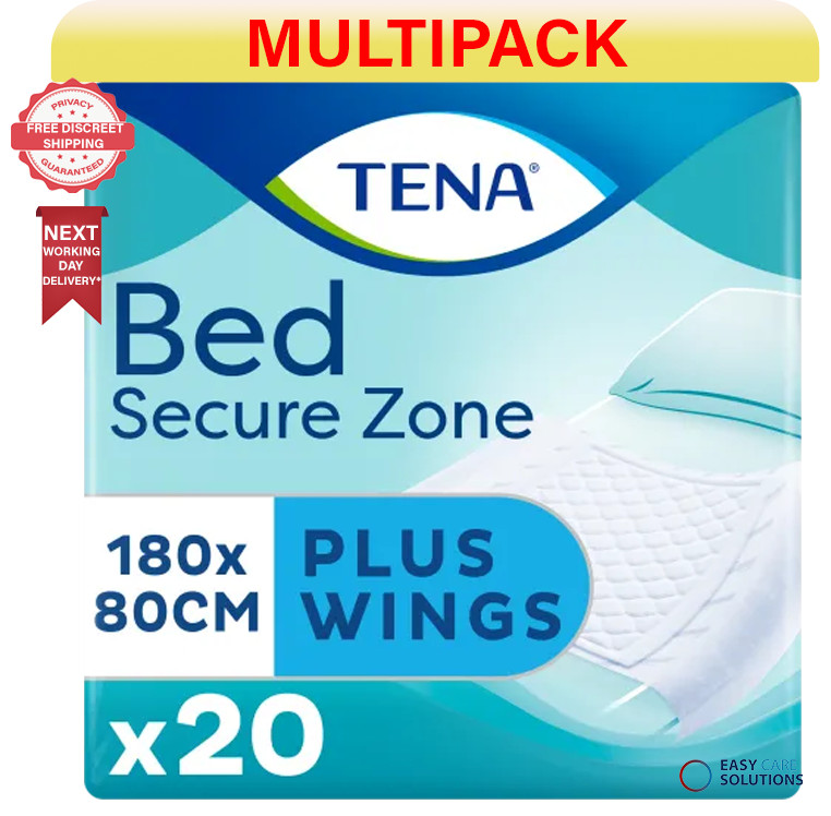 40 x TENA Bed Plus Wings Incontinence Bed Pads 180x80cm | 2 Packs of 20 |2300ml