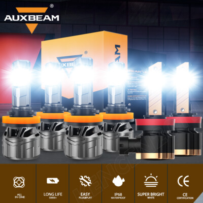 AUXBEAM H11 H9 H11 LED Headlight Fog Bulb High/Low Beam 6500K Super Bright White