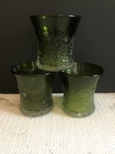  3 Vintage Avocado Green Overshot Glass Shot Glass