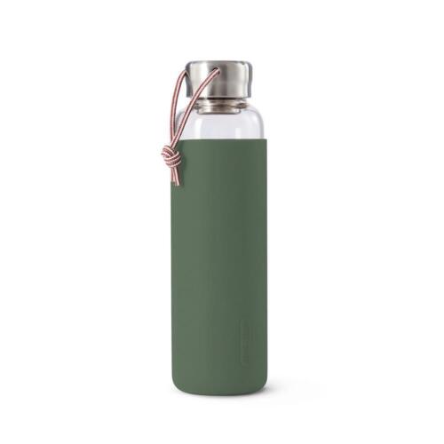 black+blum Glas-Wassserflasche Olive 600ml Trinkflasche mit Silikonschutzhülle - Bild 1 von 5