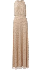 ADRIANNA PAPELL Blouson Beaded Halter Gown Women's Size 16 Silver Nude