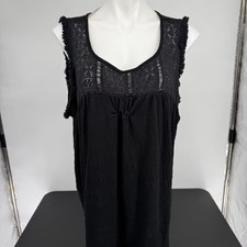 Black V-Neck Crochet Lace Trim Top