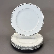 Empress China Regent Platinum Trim Scrolls Dinner Plates 10 5/8" Set of 4