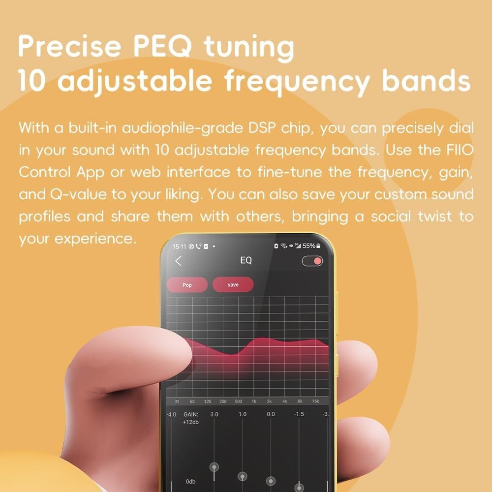 FiiO/Snowsky Tiny DAC Headphone Amp,PEQ,DSD256,PCM, 3.5mm+4.4mm (Tiny B, Silver)