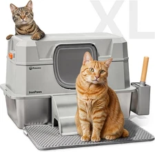 Petcove XL Stainless Steel Cat Litter Box with Lid - Grey (Open Box)