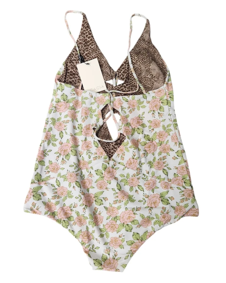 Roupa de banho feminina Acácia M Kokomo uma peça maiô rosa floral azul rosa verde - Imagem 2 de 4