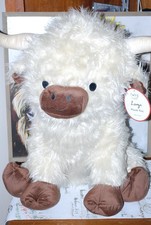 HUGE PLUSH 20" WHITE SCOTTISH HIGHLAND COW SHAGGY FUR VALENTINES-EASTER GIFT