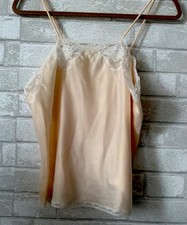 Vintage Christian Dior Babydoll Dreamy Peach Lace Trim Camisole Lingerie Large