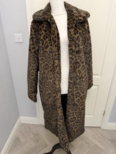 Aixirui Size 12 Leopard Print Faux Fur Long Coat/jacket