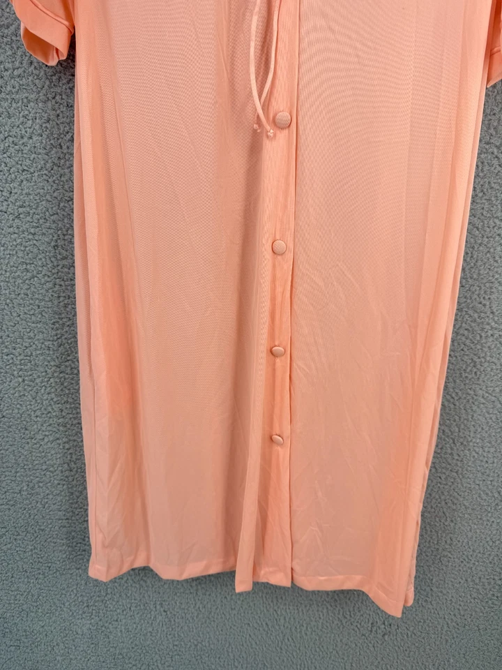 Vintage JC Penney 60s Satin Trim Dressing Gown Robe Size M NOS Peach Buttons - Image 3 of 4