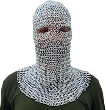 Medieval Knight Silver Eyes Chainmail Coif Armor Hood Battle Ready Chain Mail Re
