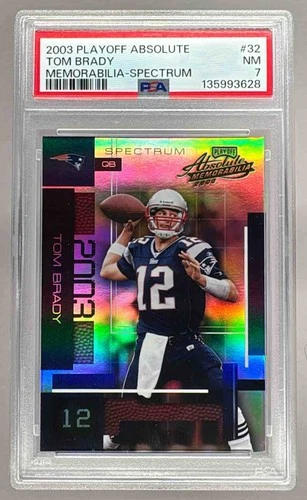 135993628 Tom Brady 2003 Playoff Absolute Patch #32 Spectrum /150 PSA 7