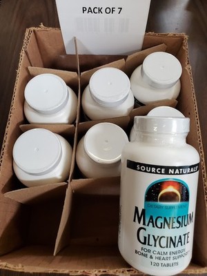 Source Naturals Magnesium Glycinate, 200 mg per Serving - 120 Tablets,  7-bottle