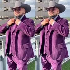 Corduroy Men Suits 3 Piece Wedding Groom Tuxedos Peak Lapel Blazer Pant Vest