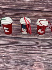 3 Starbucks Christmas Coffee Cup Ornaments Ceramic Holiday Snow 2011 2012 2016