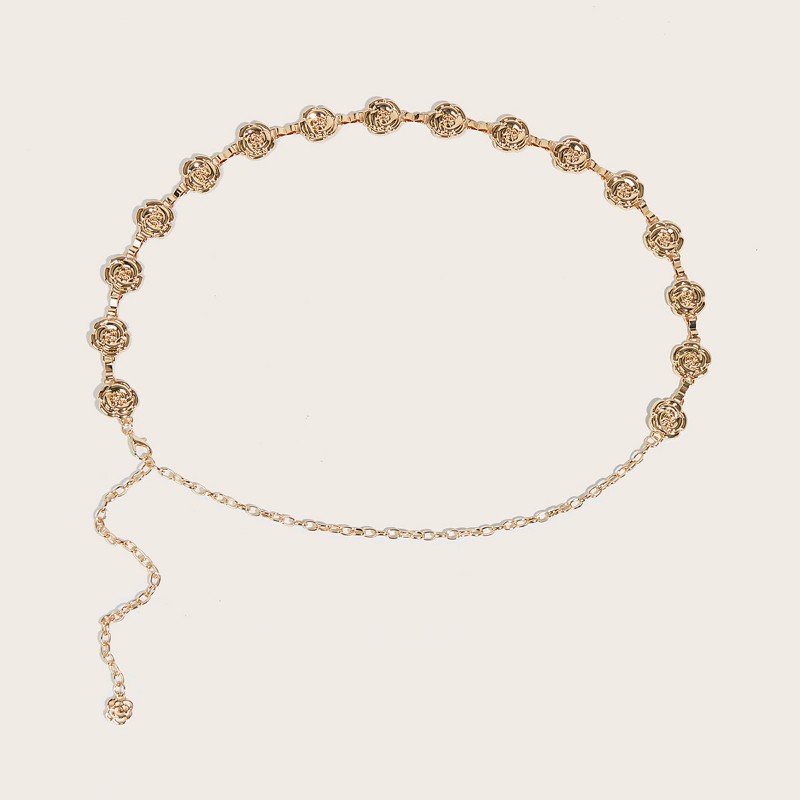 Mujeres Elegante Diseño Rosa Metal Ajustado Cintura Cadena Vestido Cinturón Ropa Decoración