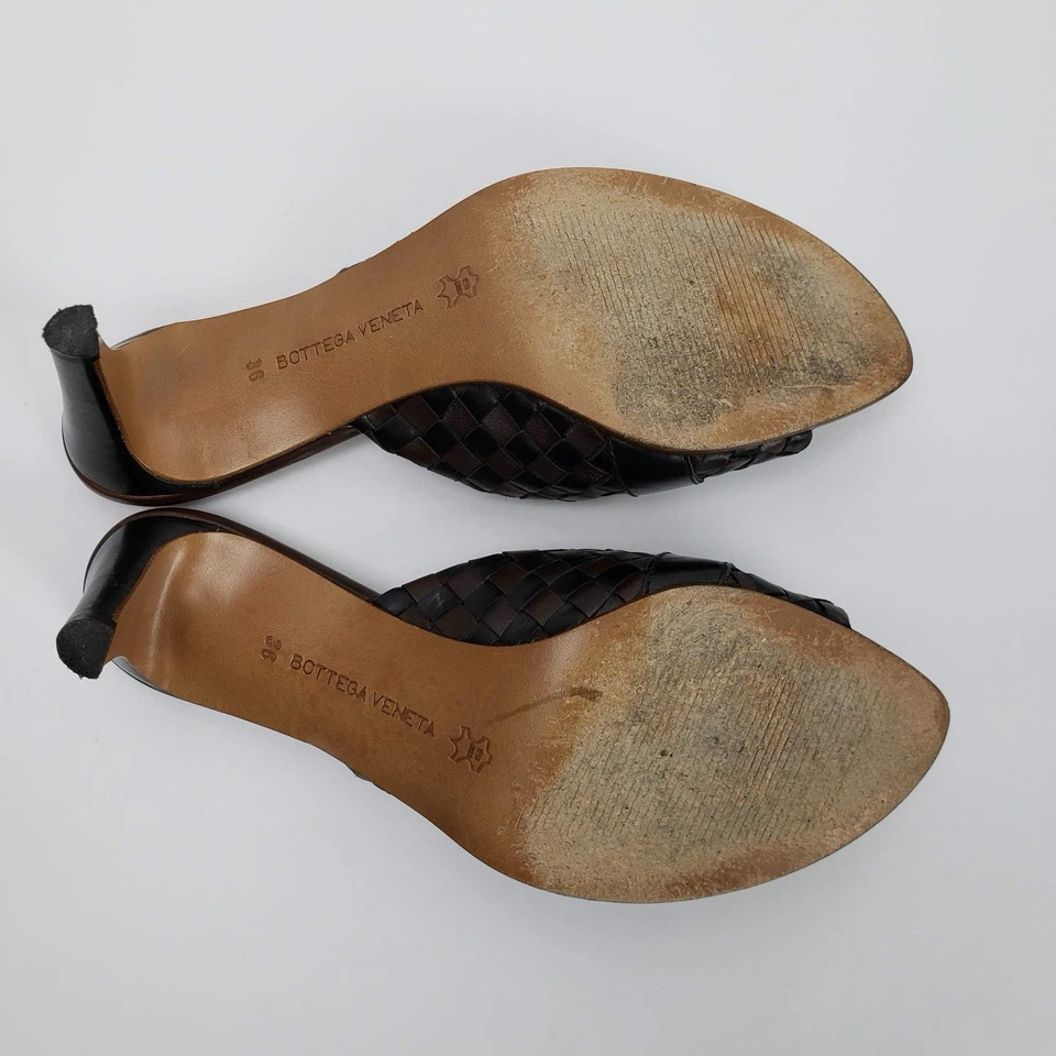 Bottega Veneta Sandals Intrecciato Damier Leather Woven Black Brown Check Sz 36 - Image 4 of 4