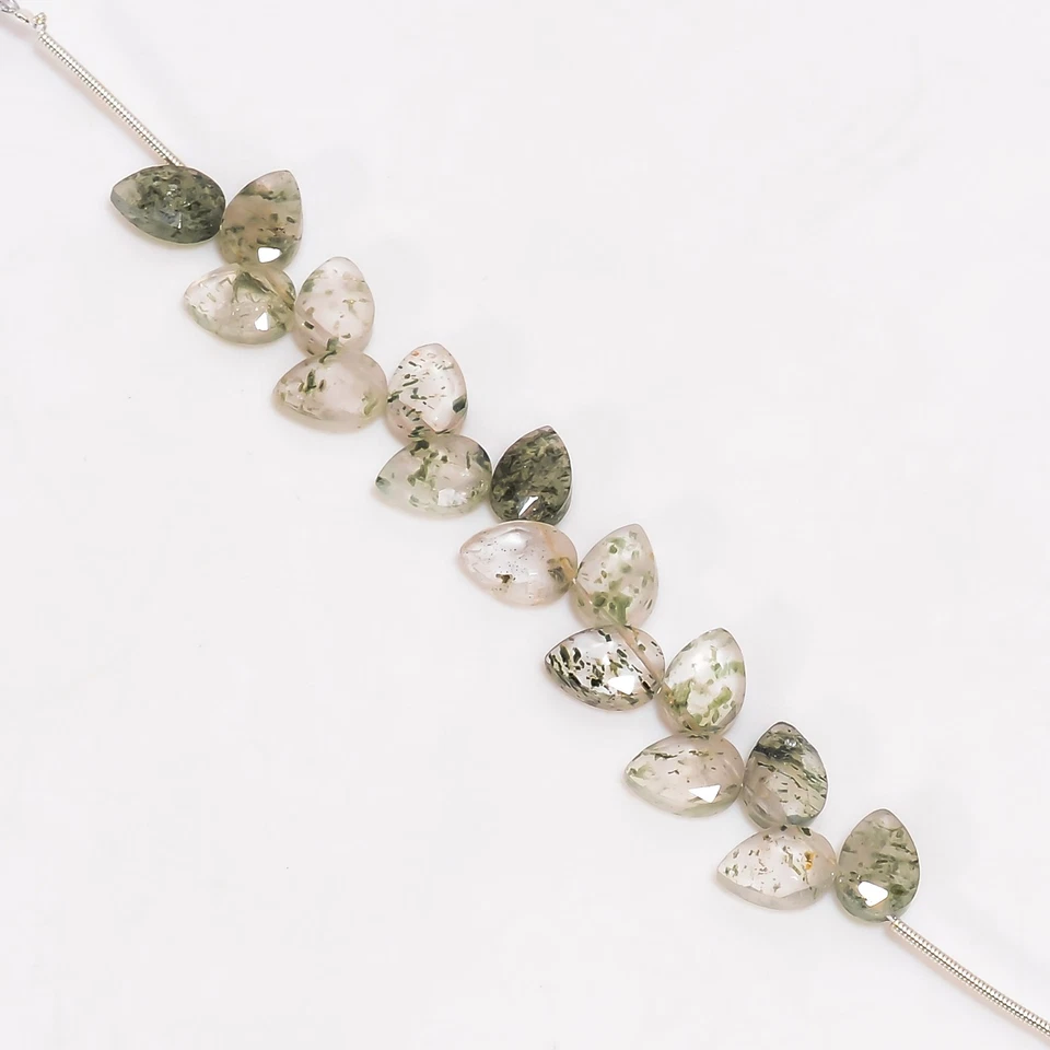 Rutilo Musgo Ágata Piedras Preciosas Forma de Pera Cuentas Facetadas 10X7X4 mm Filamento 4" UGB-830 Foto 3 de 4