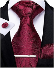 Silk Paisley Tie Set for Men with Pocket Square Cufflinks - Perfect for Weddin