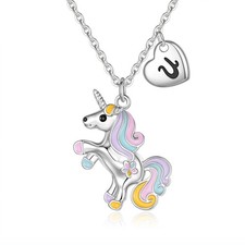 Unicorn Gifts for Girls - Colorful Initial U Unicorn Necklace for Girls Kids Jew