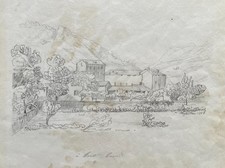 Vue de Corte en Corse, dessin daté 1868, signature à identifier