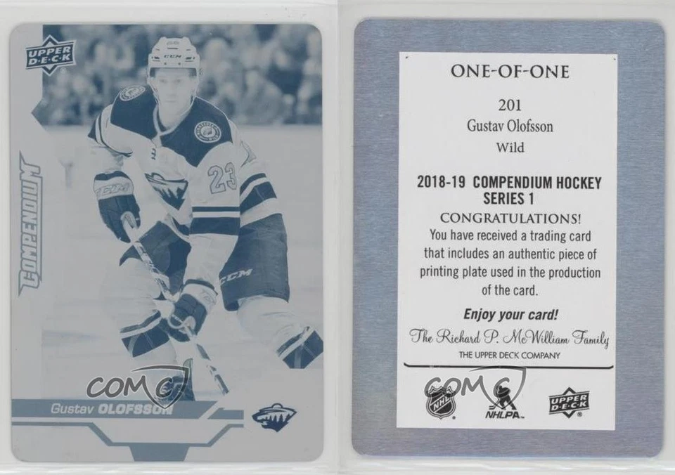 2018-19 Upper Deck Compendium Printing Plate Cyan 1/1 Gustav Olofsson #201 0i5 - Image 3 of 3