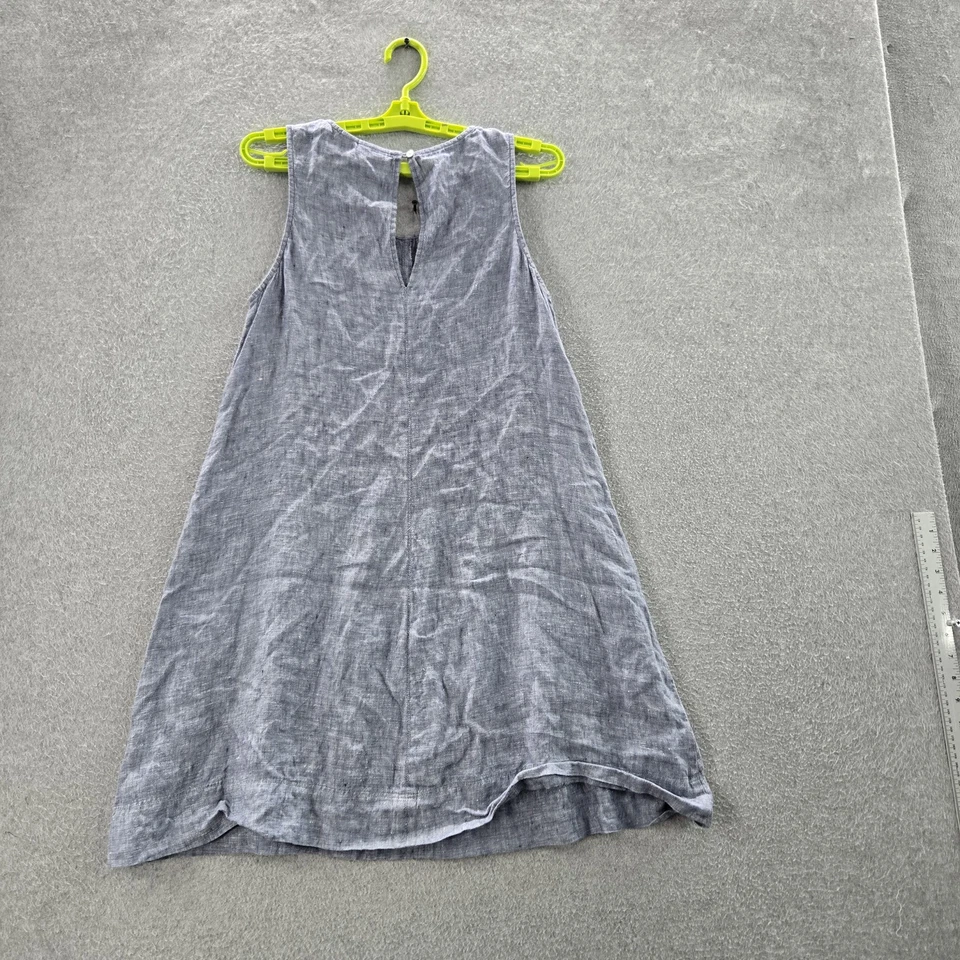 Vestido sin mangas KENAR para mujer 4 azul lino botón cuello redondo Foto 3 de 4