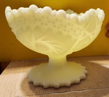 Vintage Fenton Pinwheel Green Custard Glass Pedestal Compote Candy Dish