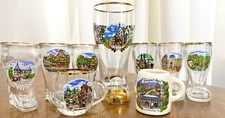 Set of 9, Vtg German Glass Beer Boot Stein Mug Shots & 5" Tall Wolfach Beer Boot