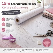 (0.53 EUR/Mt.) 15m Schnittmusterpapier Kopierpapie Seidenpapier N&auml;hen Kariert w