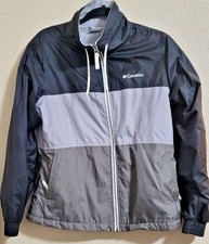 Columbia Womens Windbreaker Jacket Coat Med. Fleece Lined Color Block Black Gray