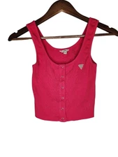 Guess Snap Front Sleeveless Ribbed Knit Top in Dark Pink Size M