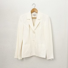 Vintage 90s Y2K BCBG Max Arzia Linen Blend Blazer Jacket Cream Made In USA