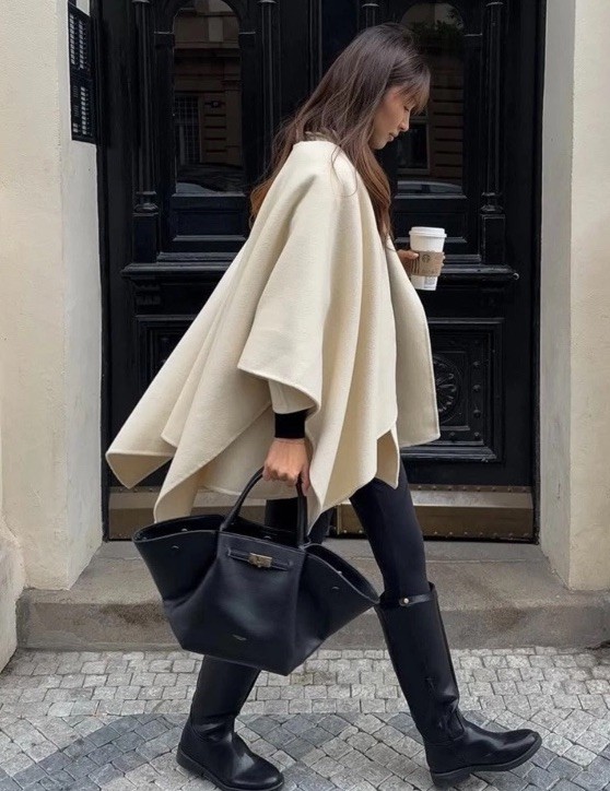 ZARA WOMAN FW25 WOOL BLEND CAPE COAT ZW COLL ECRU S,L,XL 8491/257