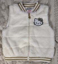 Hello Kitty White Faux Fur Zip Vest with Gold Trim