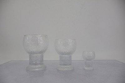 Iittala Kekkerit Ice Texture Glass Set of 3 Vintage Finnish Scandinavian MCM