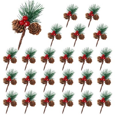 24 PCS Christmas Artificial Pine Picks for Decorating, Pine Needles Branches ...