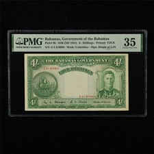 1936 Bahamas Government of the Bahamas 4 Shillings Pick#9b PMG 35 Choice VF