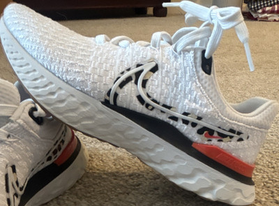 Nike React Infinity Flyknit Womens Running Shoes White Black Orange Lightweight