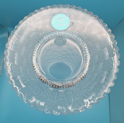 Tiffany & Co Crystal Vase Basket Weave Cylinder 8” Germany Signed