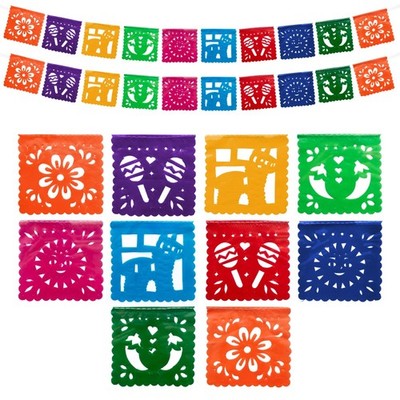 Mini Mexican Party Banners (2 Pack with 10 Small Plastic Flags per Banner) - ...