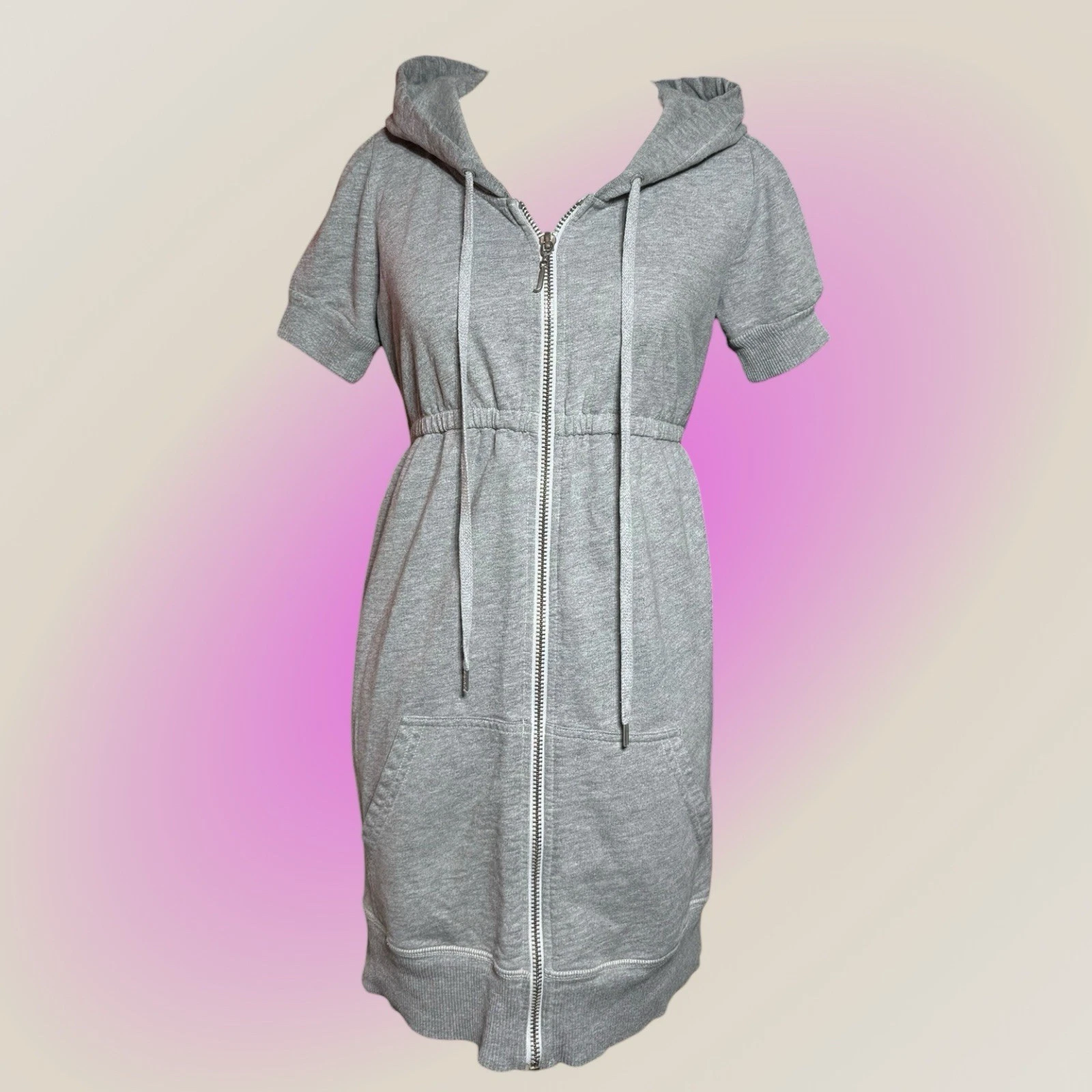 Vintage Juicy Couture Made In USA Grey Hoodie Zip Up Dress Short Sleeve Size M